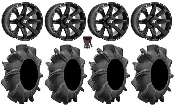 Sedona Sparx 14″ Wheels Black 29.5″ Assassinator Tires Honda Foreman Rancher SRA