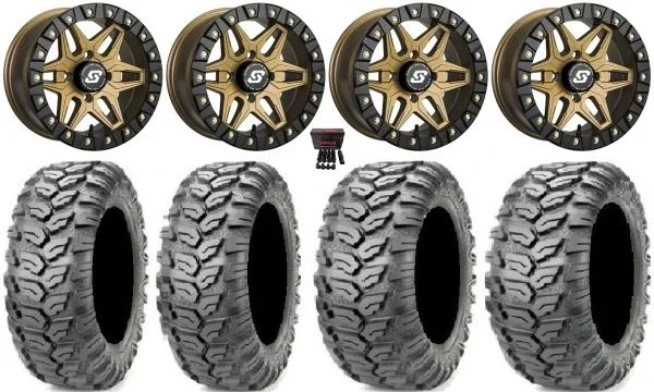 Sedona Split 6 Bdlk 14″ Wheels Br 29″ Ceros Tires Honda Rincon Yamaha Rhino Kawasaki Brute Force Suzuki KingQuad