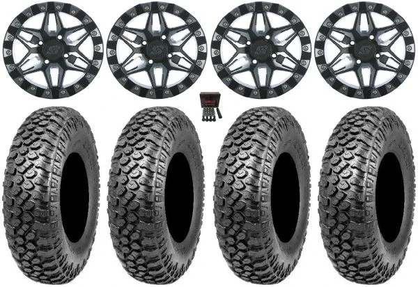 Sedona Split 6 Bdlk 14″ Wheels Mh 30″ RAZR XT Tires Kawasaki Mule Pro FXT KRX / Yamaha Wolverine RMAX / YXZ 2019+