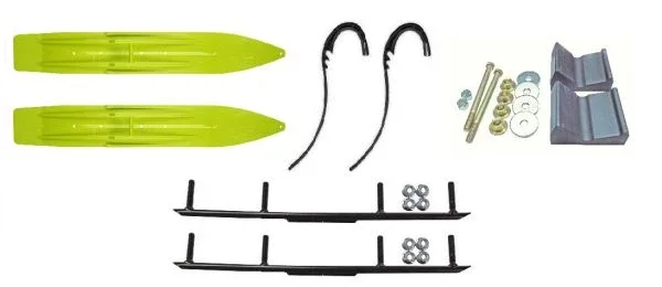 Slydog Manta Green Powder Hound 7″ Snowmobile Skis w/ 4″ Round Bars Kit Polaris Fusion IQ