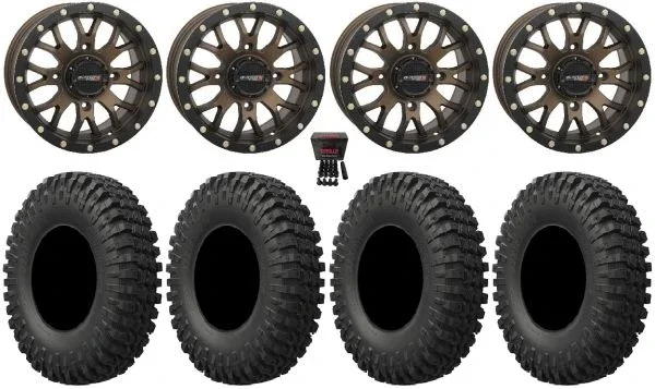 System 3 SB-4 14″ Wheels Black (4+3) 32″ MotoCrusher Tires Can-Am Maverick X3 / Honda Pioneer 1000 / Talon