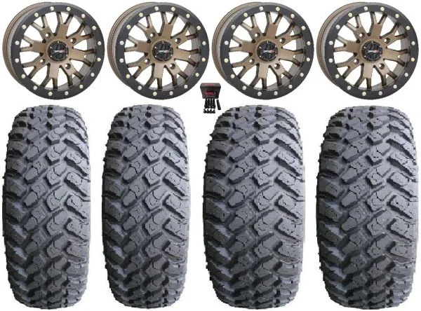 System 3 SB-4 Bronze (4+3) 14″ Wheels 27″ MotoHammer Tires Kawasaki Teryx Mule
