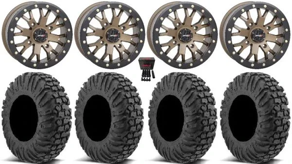 System 3 SB-4 Bronze (4+3) 14″ Wheels 27″ MotoVator Tires Can-Am Maverick X3 / Honda Pioneer 1000 / Talon