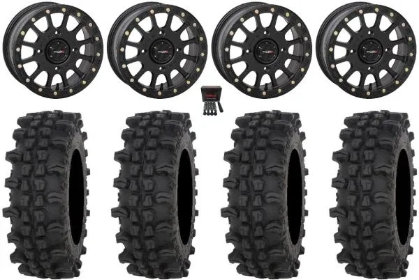 System 3 SB-5 14″ Wheels Black 27″ ACP Tires Can-Am Commander Maverick Renegade Outlander Defender