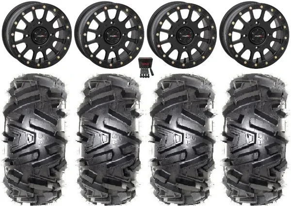 System 3 SB-5 Black 14″ Wheels 28″ Moto MTC Tires Kawasaki Teryx Mule