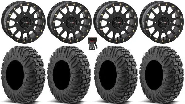 System 3 SB-5 Black 15″ Wheels 34″ MotoVator Tires Polaris Sportsman / RZR / Ranger