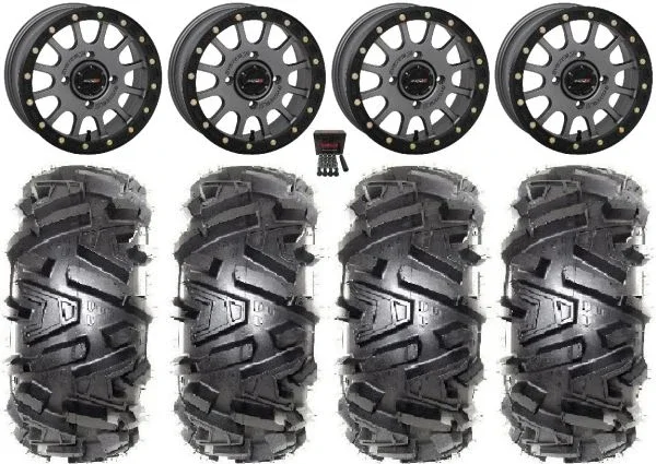 System 3 SB-5 Grey 14″ Wheels 30″ Moto MTC Tires Kawasaki Teryx Mule