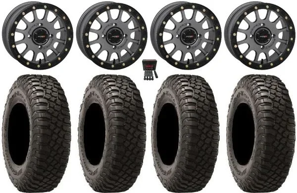 System 3 SB-5 Grey 14″ Wheels 32″ BFG KM3 Tires Kawasaki Teryx Mule