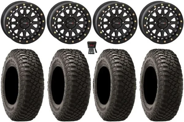 System 3 SB-6 15″ Wheels Black (4+3) 35″ BFG KM3 Tires Polaris Sportsman / RZR / Ranger