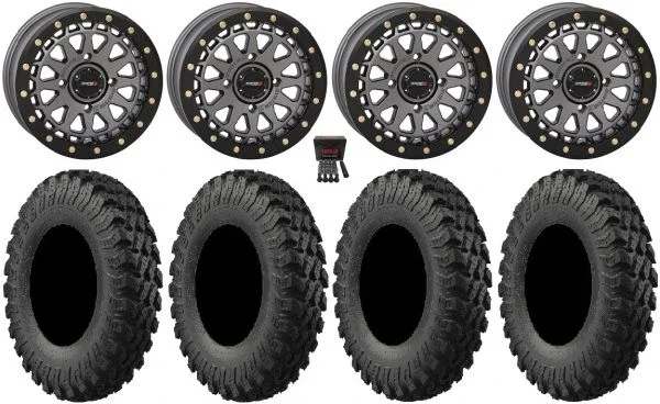 System 3 SB-6 15″ Wheels Gunmetal (5+2) 30″ MotoRally Tires Can-Am Maverick X3 / Honda Pioneer 1000 / Talon
