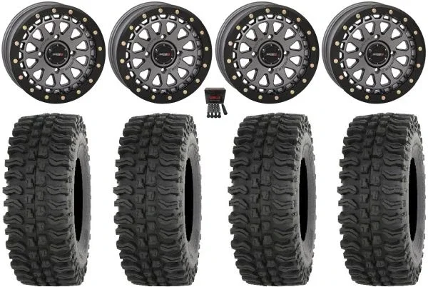 System 3 SB-6 15″ Wheels Gunmetal (5+2) 32″ BDC Tires Can-Am Commander Maverick Renegade Outlander Defender
