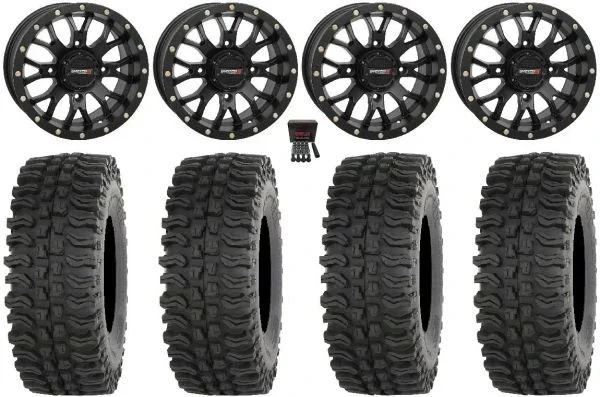 System 3 ST-3 Black 14″ Wheels 30″ BDC Tires Honda Rincon Yamaha Rhino Kawasaki Brute Force Suzuki KingQuad