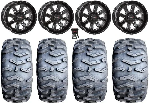 System 3 ST-4 Black 14″ Wheels 26″ MotoForce Tires Kawasaki Teryx Mule