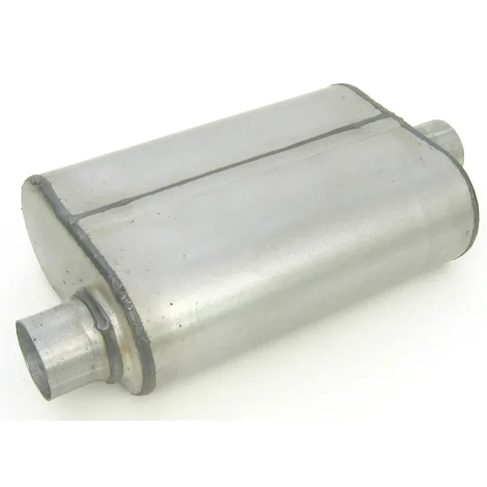 Thrush Thrush Welded Muffler – 2-1/4 in Offset Inlet – 2-1/4 in Center Outlet – 13 x 4 x 9-1/2 x 6 in Oval Body – 19 in Long