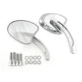 V-Twin 34-1959 Chrome Mini Tapered Mirrors Long Slotted Stem Harley Metric ‘65+