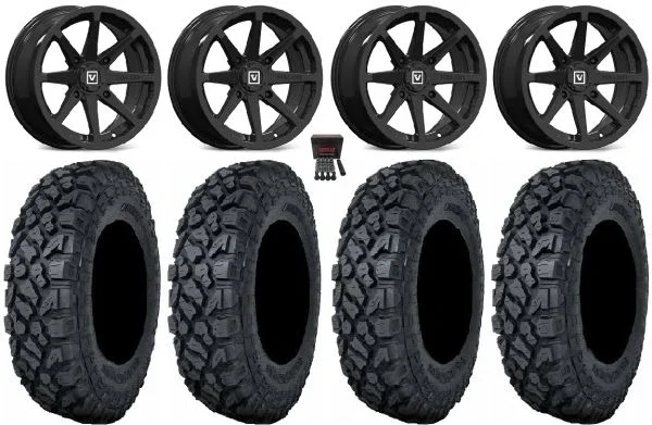 Valor V01 14″ Wheels Black 28″ Klever X/T Tires Polaris Sportsman / RZR / Ranger