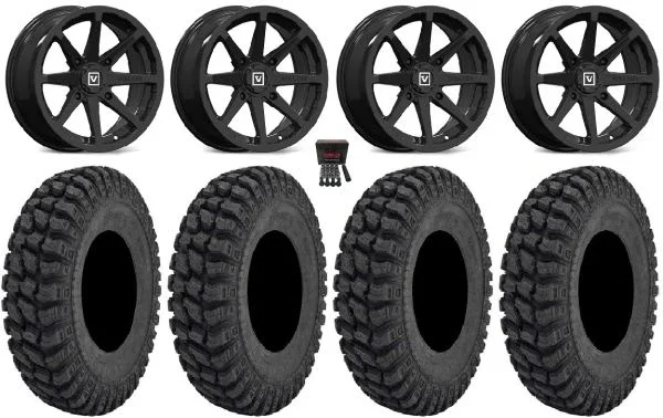 Valor V01 14″ Wheels Black 30″ Warrior AT Tires Can-Am Commander Maverick Renegade Outlander Defender