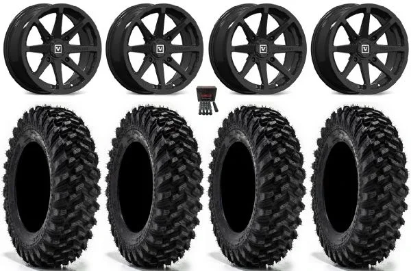 Valor V01 14″ Wheels Black 32″ Warrior XT Tires Can-Am Commander Maverick Renegade Outlander Defender