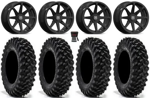 Valor V01 15″ Wheels Black 30″ Warrior XT Tires Can-Am Commander Maverick Renegade Outlander Defender