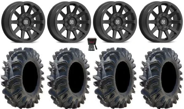 Valor V02 14″ Wheels Black 32″ Terminator Tires Kawasaki Teryx Mule