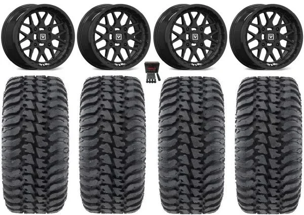 Valor V03 14″ Wheels Black 30″ Regulator Tires Kawasaki Mule Pro FXT KRX / Yamaha Wolverine RMAX / YXZ 2019+