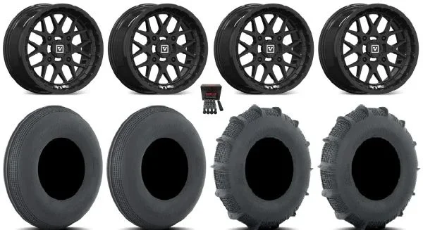 Valor V03 15×7/15×10 Wheels Black 33″ Sand Series SS Tires Kawasaki Mule Pro FXT KRX / Yamaha Wolverine RMAX / YXZ 2019+