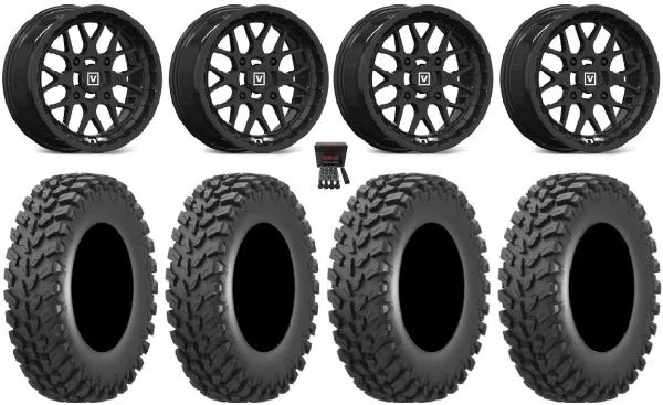 Valor V03 15″ Wheels Black 32″ Cross Trail Tires Yamaha Viking Wolverine YXZ1000R