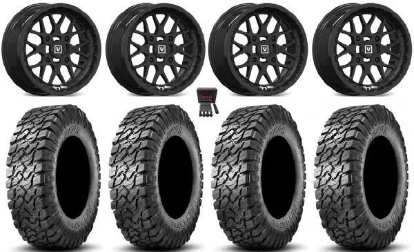 Valor V03 15″ Wheels Black 34″ Predator Tires Polaris Sportsman / RZR / Ranger