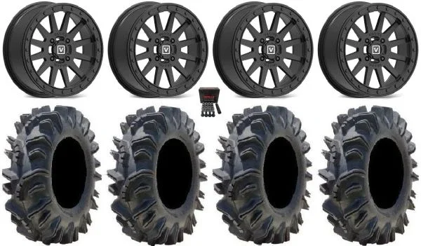 Valor V05 Beadlock 14″ Wheels Black 29.5″ Terminator Tires Can-Am Commander Maverick Renegade Outlander Defender