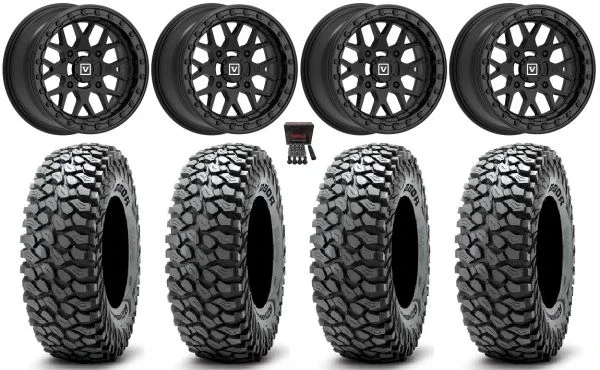 Valor V07 Beadlock 15″ Wheels Black 35″ RocScraper Sticky Tires Can-Am Maverick X3 / Honda Pioneer 1000 / Talon