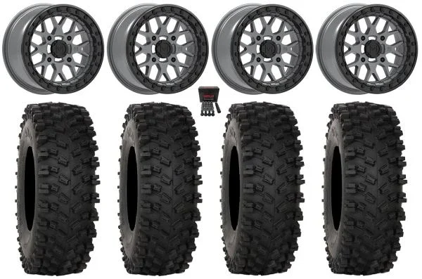 Valor V07 Beadlock 15″ Wheels Graphite 35″ ATX470 Tires Can-Am Commander Maverick Renegade Outlander Defender