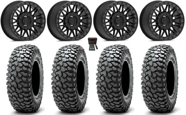 Valor V08 Beadlock 15″ Wheels Black 37″ RocScraper Tires Can-Am Maverick X3 / Honda Pioneer 1000 / Talon
