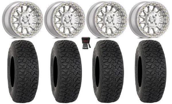 Valor V09 Beadlock 15″ Wheels Machined 32″ DX440 Tires Can-Am Commander Maverick Renegade Outlander Defender