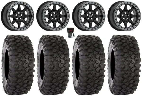 Valor V13 Beadlock 15″ Wheels Black 32″ XC450 Tires Kawasaki Mule Pro FXT KRX / Yamaha Wolverine RMAX / YXZ 2019+