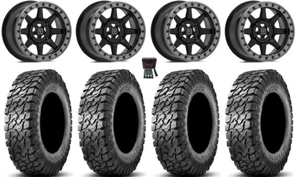Valor V13 Beadlock 15″ Wheels Black 34″ Predator Tires Kawasaki Mule Pro FXT KRX / Yamaha Wolverine RMAX / YXZ 2019+