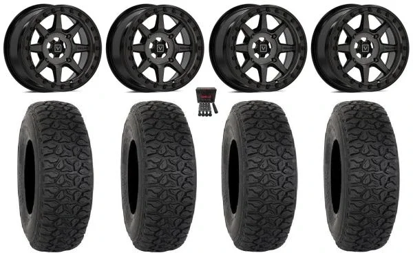 Valor V13 Beadlock 15″ Wheels Dark Tint 35″ DX440 Tires Kawasaki Mule Pro FXT KRX / Yamaha Wolverine RMAX / YXZ 2019+