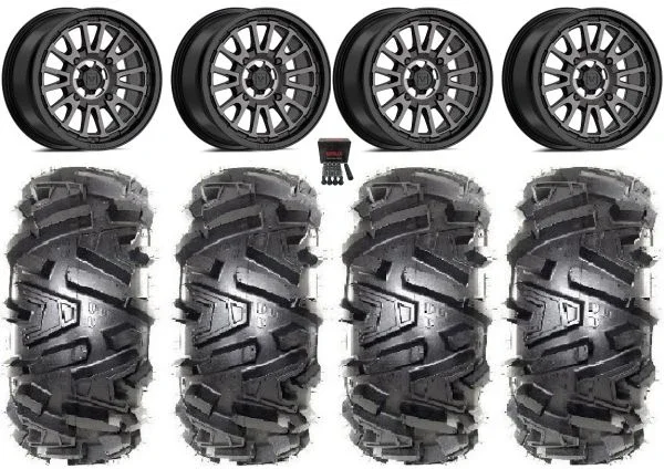 Valor V14 14″ Wheels Dark Tint 26″ Moto MTC Tires Can-Am Commander Maverick Renegade Outlander Defender