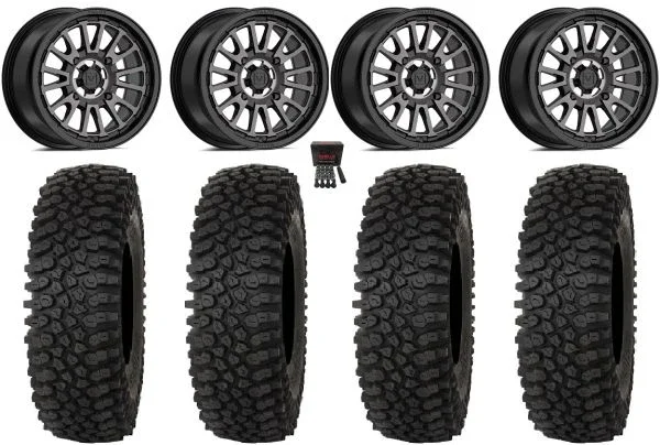 Valor V14 14″ Wheels Dark Tint 30″ Roctane ST Tires Kawasaki Teryx Mule