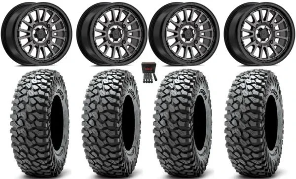 Valor V14 15″ Wheels Dark Tint 37″ RocScraper Tires Polaris Sportsman / RZR / Ranger