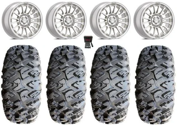 Valor V14 15″ Wheels Machined 31″ MotoClaw Tires Kawasaki Mule Pro FXT KRX / Yamaha Wolverine RMAX / YXZ 2019+