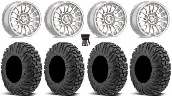 Valor V14 15″ Wheels Machined 34″ MotoVator Tires Polaris RZR XP 1000 / PRO XP / Ranger XP 900/1000