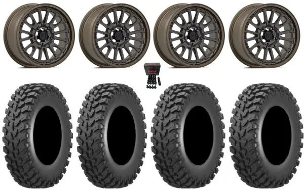 Valor V14 15″ Wheels Root Beer 30″ Cross Trail Tires Polaris RZR Turbo R & Pro R Ranger 1500 Xpedition