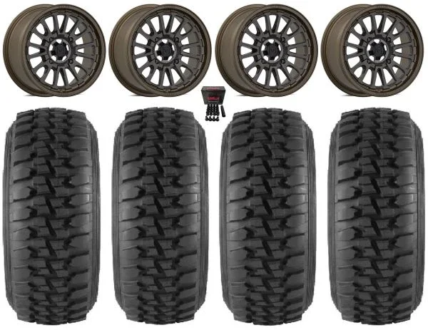 Valor V14 15″ Wheels Root Beer 32″ Desert Series Tires Can-Am Maverick X3 / Honda Pioneer 1000 / Talon