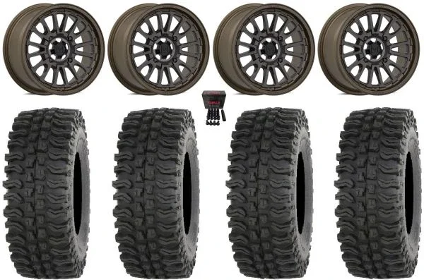 Valor V14 15″ Wheels Root Beer 33″ BDC Tires Can-Am Maverick X3 / Honda Pioneer 1000 / Talon