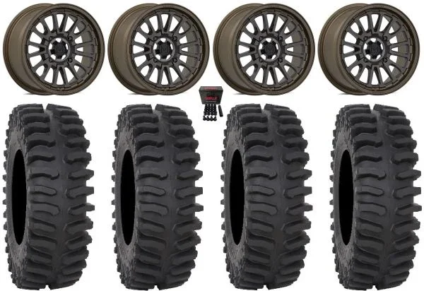 Valor V14 15″ Wheels Root Beer 35″ XT400 Tires Can-Am Maverick X3 / Honda Pioneer 1000 / Talon